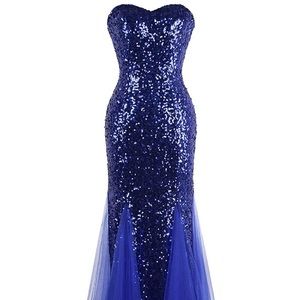 Blue sequin formal & floor length gown | Prom
